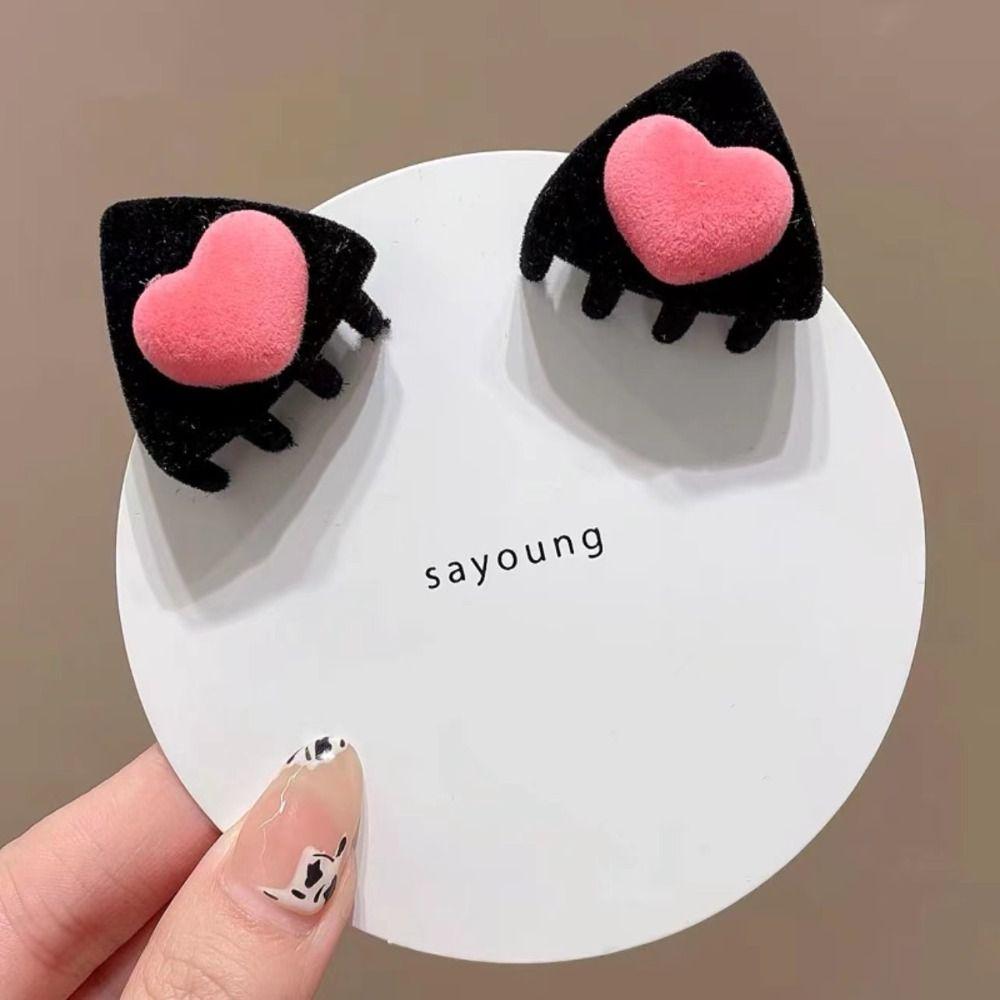 Heart Cat Ear Hairpin Bow Velvet Hair Clip Creative Children's Hair Clip  Girls