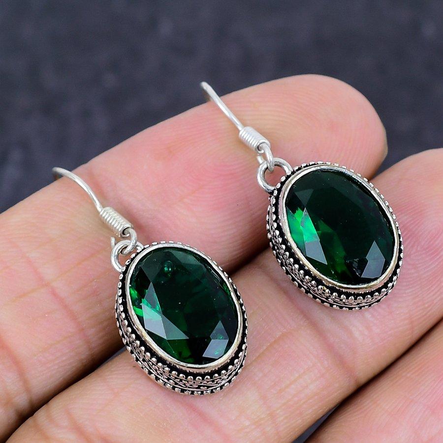 Natural Chrome Diopside Gemstone 925 Sterling Silver Jewelry Earring 1.38" d5Z16