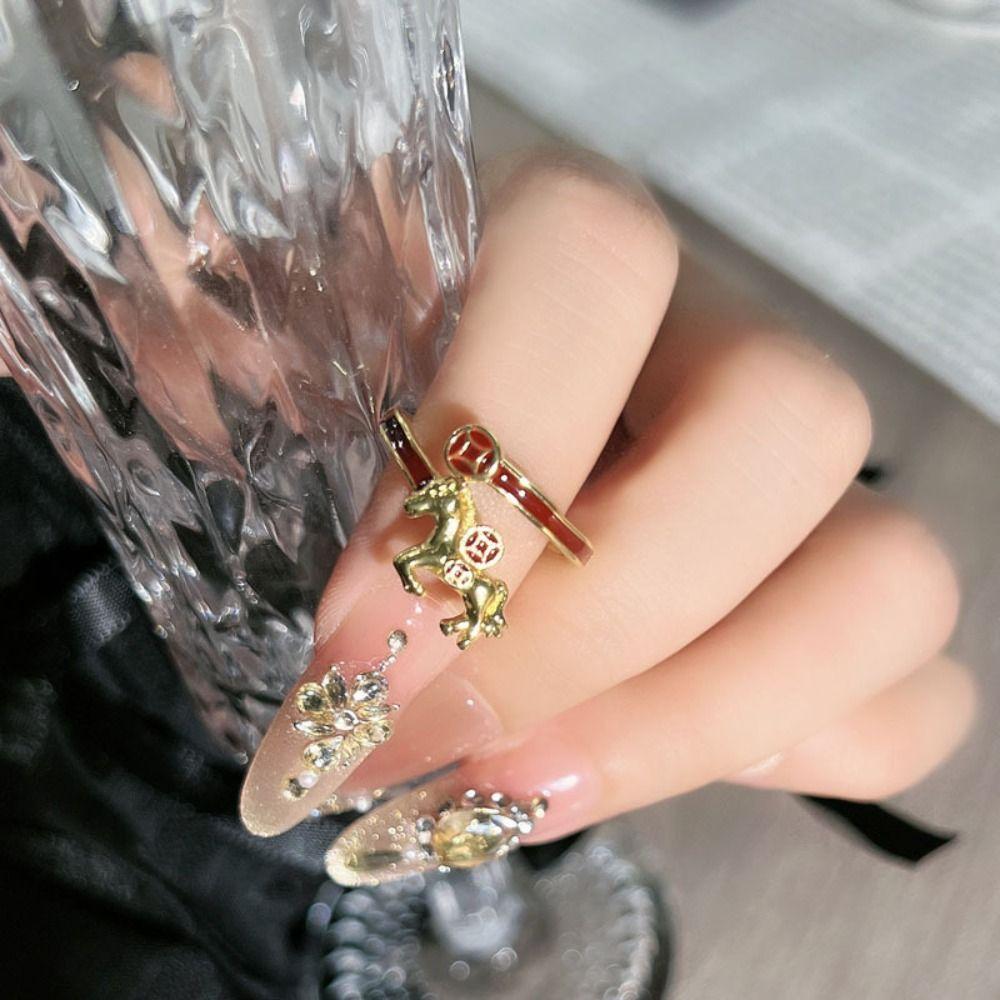Adjustable Zodiac Horse Ring Cartoon Opening Ring Creative New Year Rings Gift