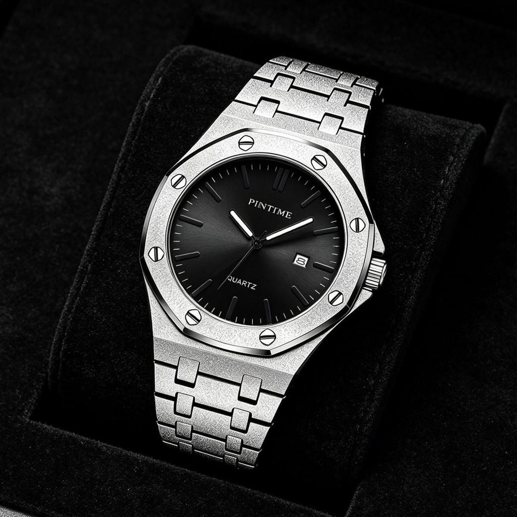 Mens Luminous Waterproof Watch Octagonal Analog Quartz Wrist Watch with Date Display