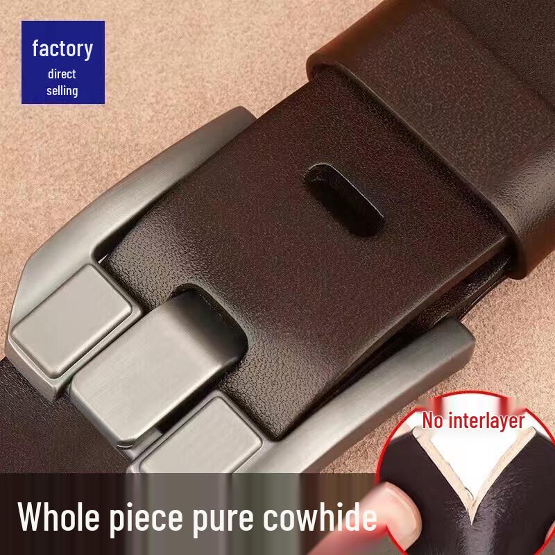 Men s Genuine Leather Business Belt - Wide Needle Buckle, Retro Casual Cowhide Design 125 cm