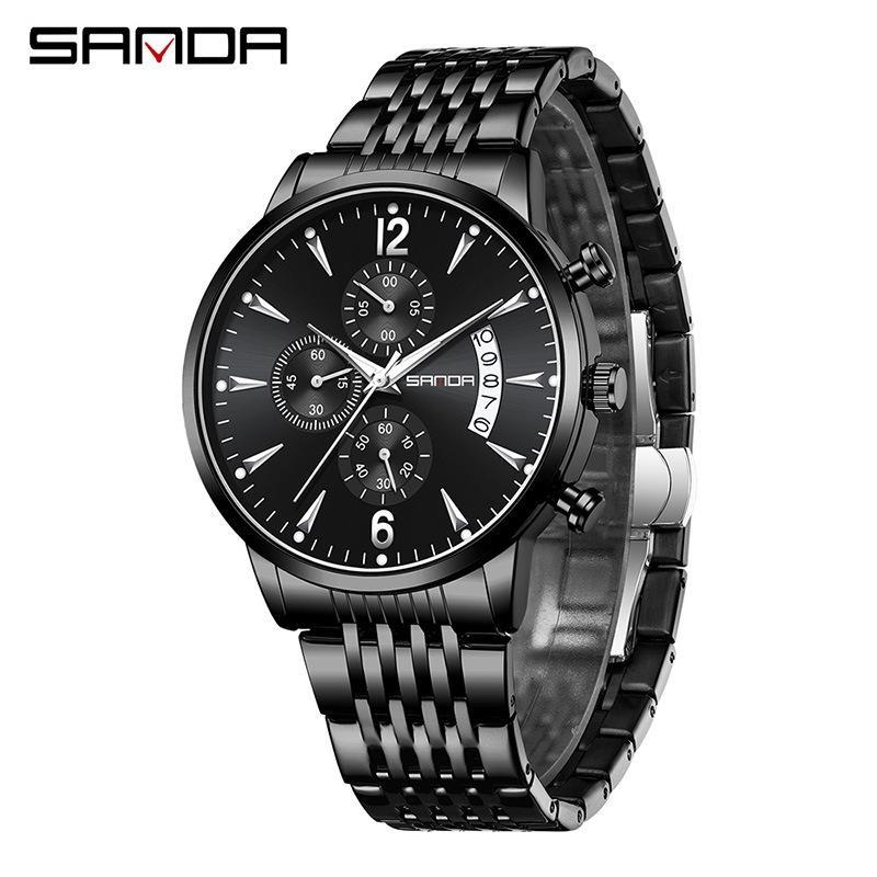 SANDA Fashion Men Chronograph Wristwatches Stainless Steel Waterproof Luminous Man Watch Date Quartz Business Men s Watches