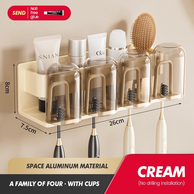 Toothbrush Storage Rack Bathroom Wall Mounted Non Perforated Iron Electric Toothbrush Storage Rack Cup Storage Set