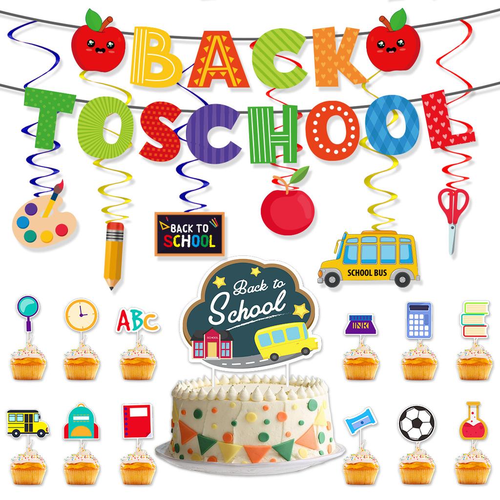 School Season Party Decoration Back To School Apple Pencil Flag Latte Cake Set