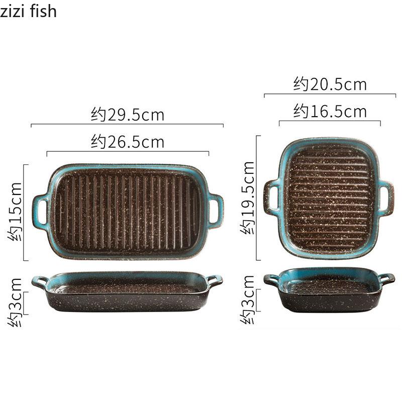 Keramik Doppelohr Gestreifte Backplatte Retro Sushi Sashimi Platte Dessertteller Salatteller Restaurant Spezialgeschirr