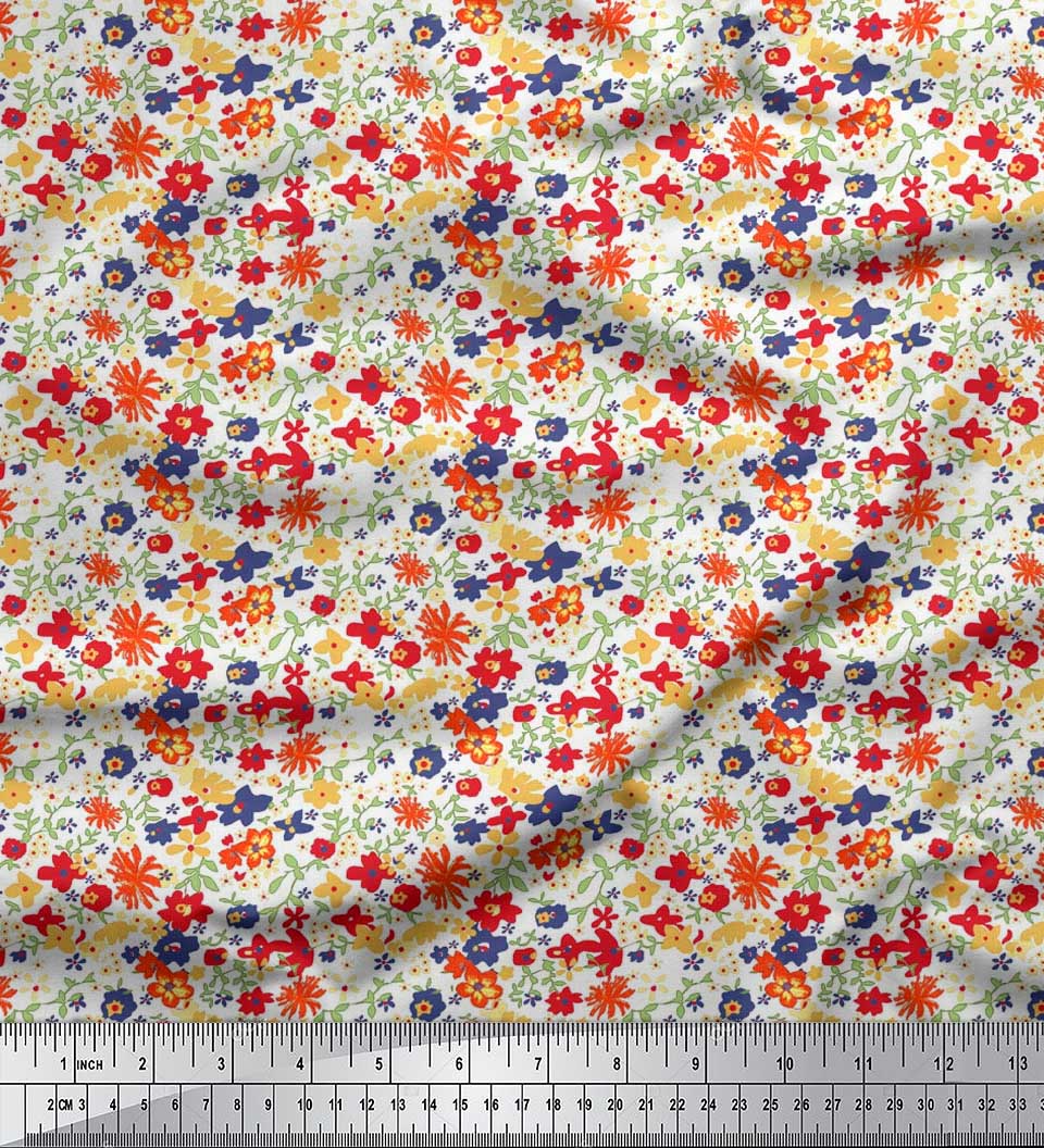 

Тканина для рукоділля Soimoi Japan Crepe Satin Leaves & Floral Artistic Printed на метри 42 дюйми 42 Inch Wide - Poly Crepe білий