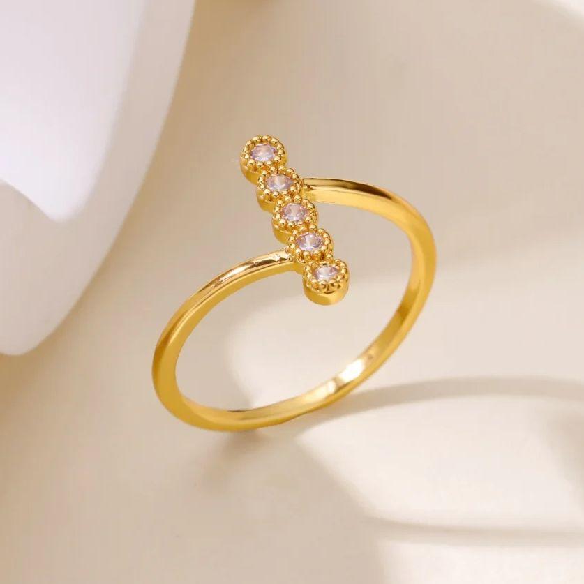 Simple Vertical Zircon Cross Stainless Steel Ring For Women  Gold-Plated Anti Fading Rings Wedding Jewelry Accessories Gifts