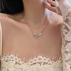 Xiaohongshu Style Full Diamond Bow Knot Necklace, CNC Carved 18K Rose Gold Princess Clavicle Chain