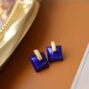 Design Style Blue Square Light Luxury Stud Earrings  Inlaid Lapis Lazuli Square Retro Geometric Earings For Women Jewelry