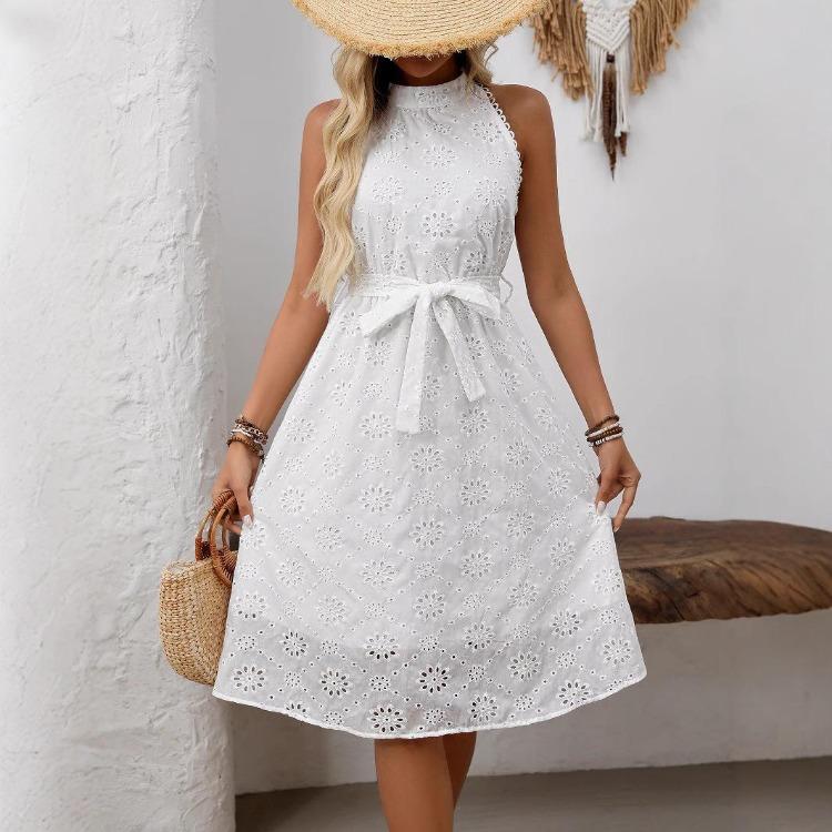 White Lace Summer Dress Women Casual Sleeveless One Piece