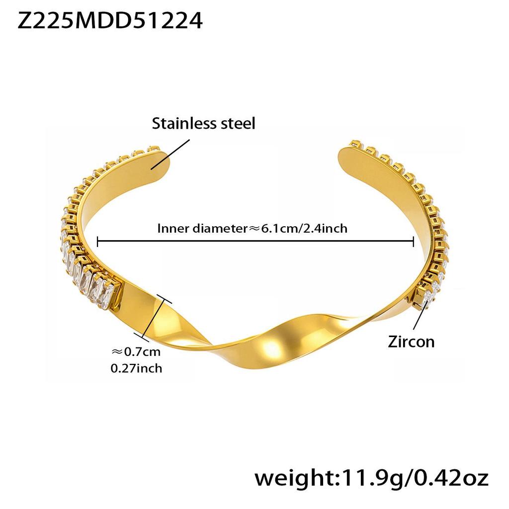 18K Gold-Plated Stainless Steel Zirconia Diamond Clasp Bracelet - European & American Fashion Knotted Irregular Light Luxury Style.