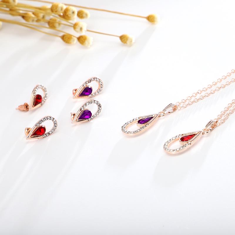 European & American Crystal Water Drop Earrings and Necklace Set
