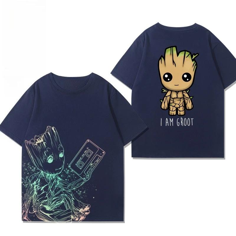 Marvel Guardians of The Galaxy 3 Rocket Marvel Joint T-shirt Clothes Groot Big Tooth Board Short Sleeve Pure Cotton Trend Casual