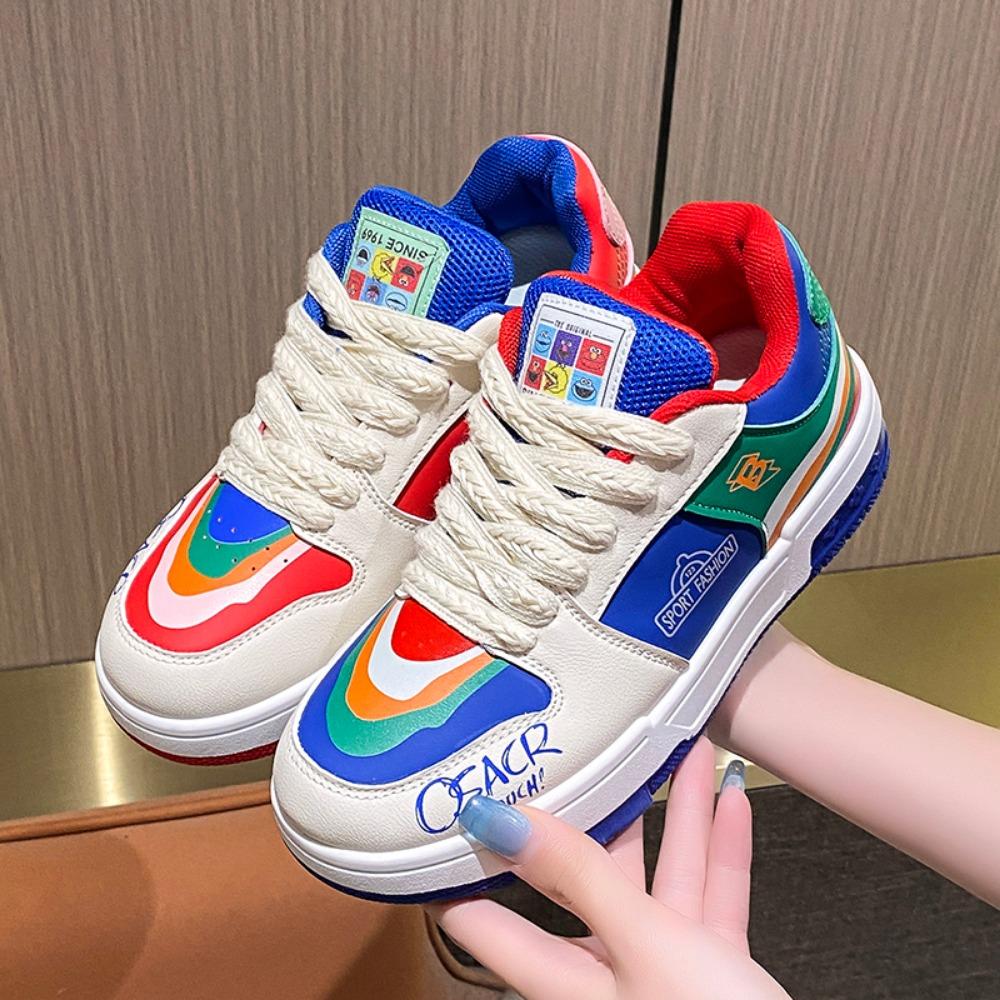 Spring and Autumn Fashion Women's Sports Shoes Paired with Lace Up Color Blocked Women's Sports Shoes 2024 Outdoor Casual Shoes