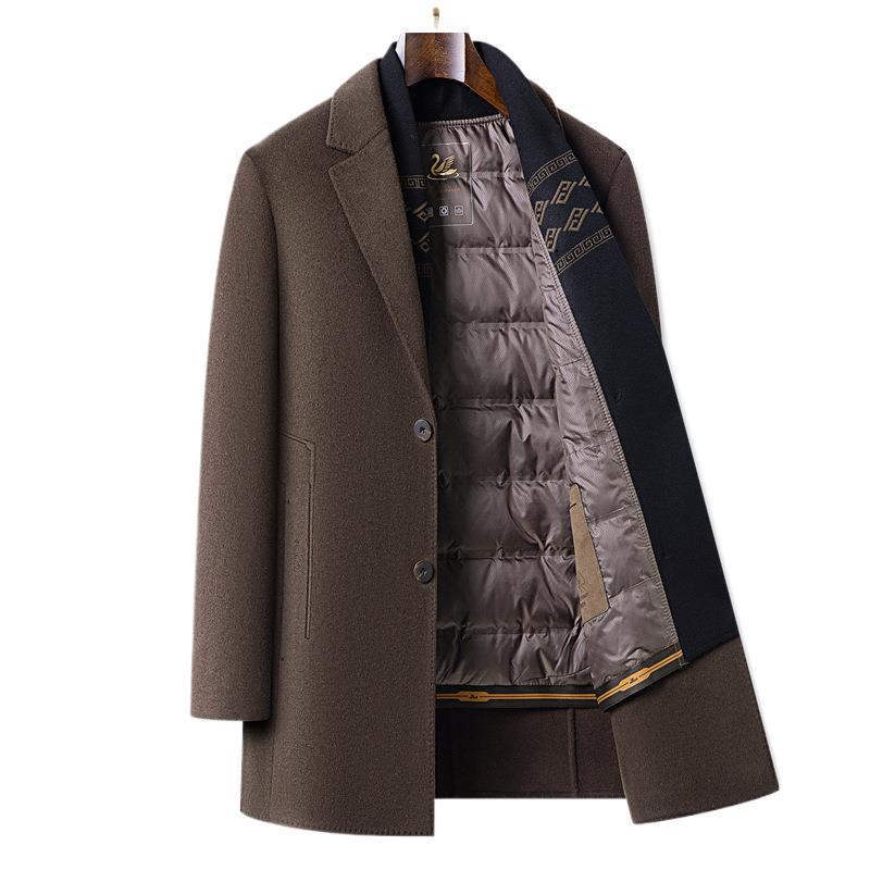 Men's Mid-Length Double-Faced Wool Coat - High-Quality, Warm, Single-Breasted Business Attire for Middle-Aged.