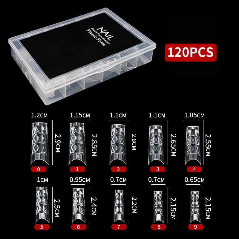 120Pcs Box-Packed Nail Mold Extension Paperless Tray Extension Nail Plate Ultrathin Reusable Transparent With Scale
