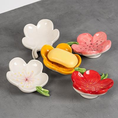 Seifenkiste in Blumenform aus Keramik, Abflussseifenschale, für Badezimmer, Dusche, Seifenhalter, Schwammaufbewahrungsplatte, Badezimmerzubehör