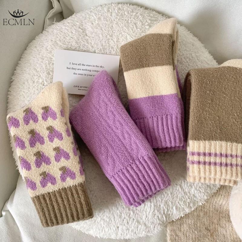 Purple Heart Knit Socks Soft Warm and Cozy for Fall and Winter Women's Fashion Socks