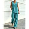 PEYWOW Costume de pantaloni casual de modă pentru femei, fără mâneci, cu decolteu în V