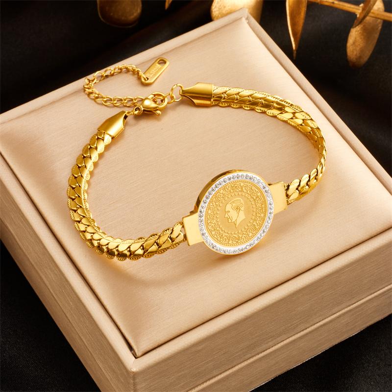 DIEYURO 316L Stainless Steel Round Portrait Charm Necklace Bracelets Earrings For Women Girl New Trend Non-fading Jewelry Set