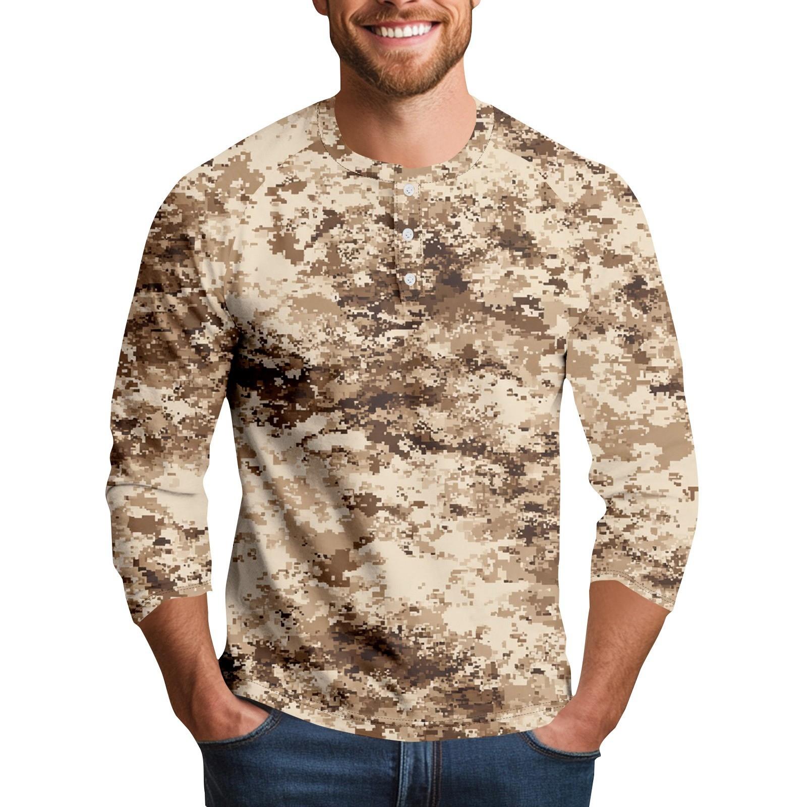 

Men s Camouflage Print Collar Seven Quarter Sleeve XL