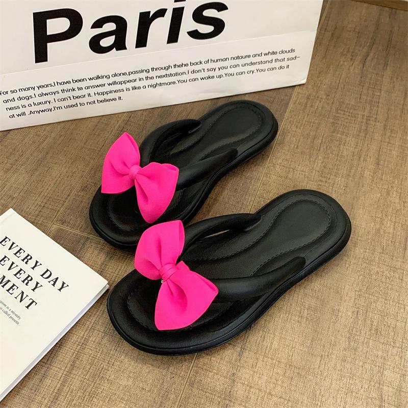 EVA Thick Sole Flip-Flops with Cute Bow - Girls' Height-Increasing Summer Beach Sandals