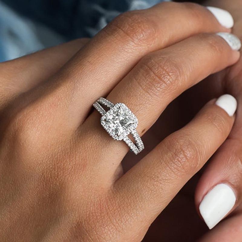

Huitan New Trendy Princess Cut Cubic Zirconia Finger Rings Women Wedding Accessories Fashion Contracted Design Ring Zircon Gift 6