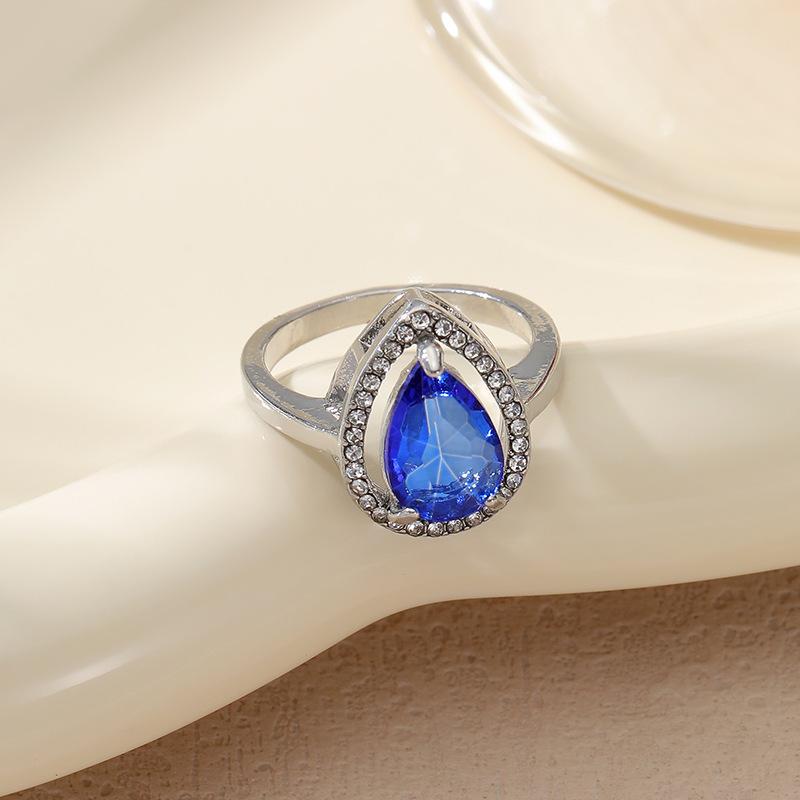 Water Drop Type Diamond-set Niche Jewelry High-end Sense Versatile Women's Multi-color Ring