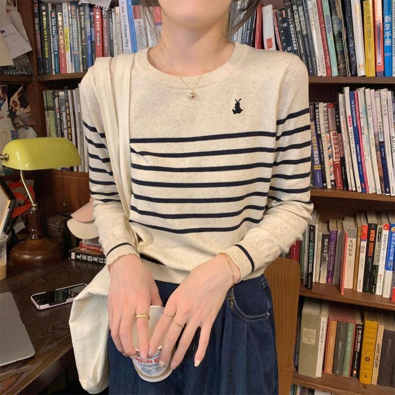 

Striped knitted sweater long-sleeved sweater bottoming shirt women s autumn and winter new inner top One size fits all [recommended 80-60kg] абрикосовый