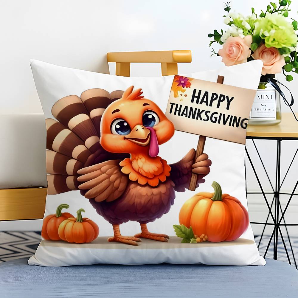 Cute Turkey Celebrate Thanksgiving Pillow Case Printed Brushed Fleece Pillow Baby Skin-Touch Eco-Friendly Dye-Sublimat