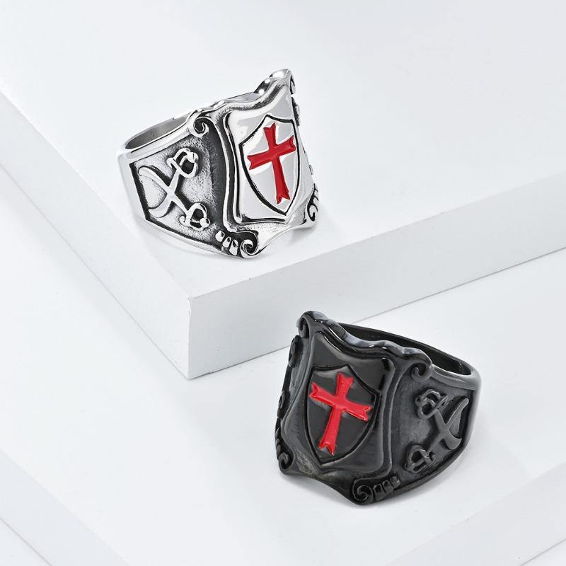 Man Cross Crusade Legion Shield Titanium Steel Ring Personalised Vintage Male Stainless Steel Jewellery Accessories