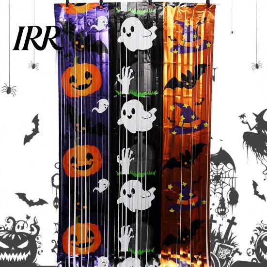 Halloween Event Decoration Foil Fringe Curtain for Halloween, Orange Purple Black Background Holiday Party Backdrop Photo Booth Props, Pumpkin