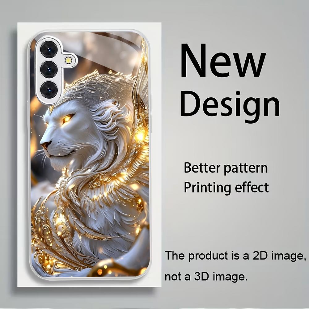 Zaawansowane Srebrne Szklane Etui na Telefon z Lwem Pasujące do Samsung Galaxy S26 S25 S24 S22 S21 S20 FE/Ultra/Plus Odporne na Upadki