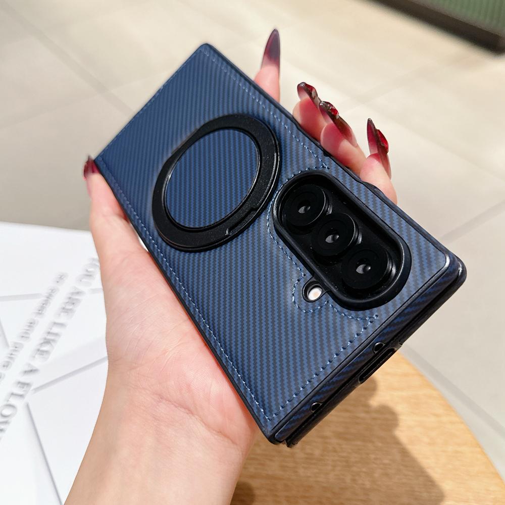 KEYSION Kevlar Carbon Fiber Texture Case for MagSafe for Samsung Galaxy Z Fold 7 6 5 4 3 360° Rotating Magnetic Ring Stand Phone Cover