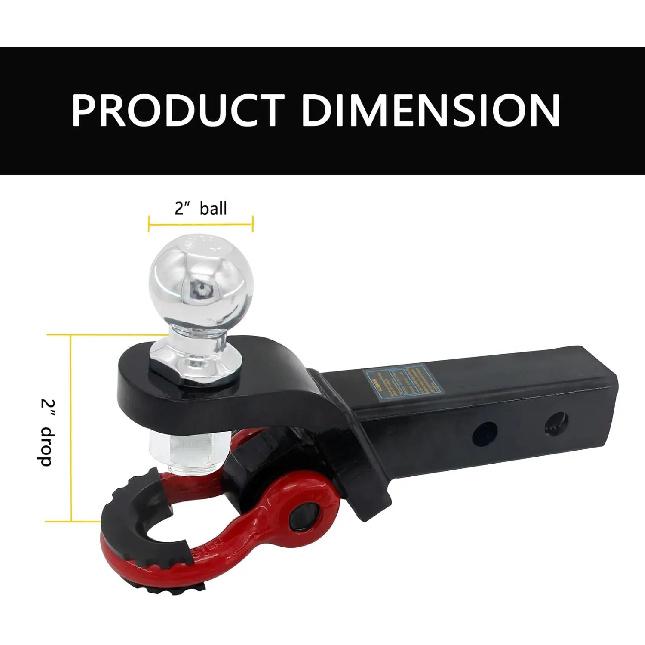 Heavy Duty 2-in-1 Trailer Hitch Ball Mount with Tow Shackle and Pin for Trucks, SUVs, Cars