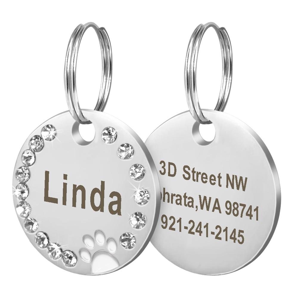 Personalized Dog Cat ID Tag Bling Rhinestone Puppy Kitten Name Tags Anti-lost Pet Collar Accessories Free Engraved Pet Products
