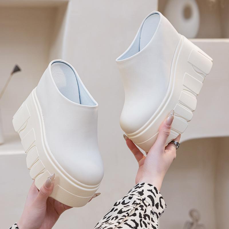 14Cm thick-soled heightening women's shoes bag head slippers women's 2025 spring new heelless lazy shoes wear super high heels