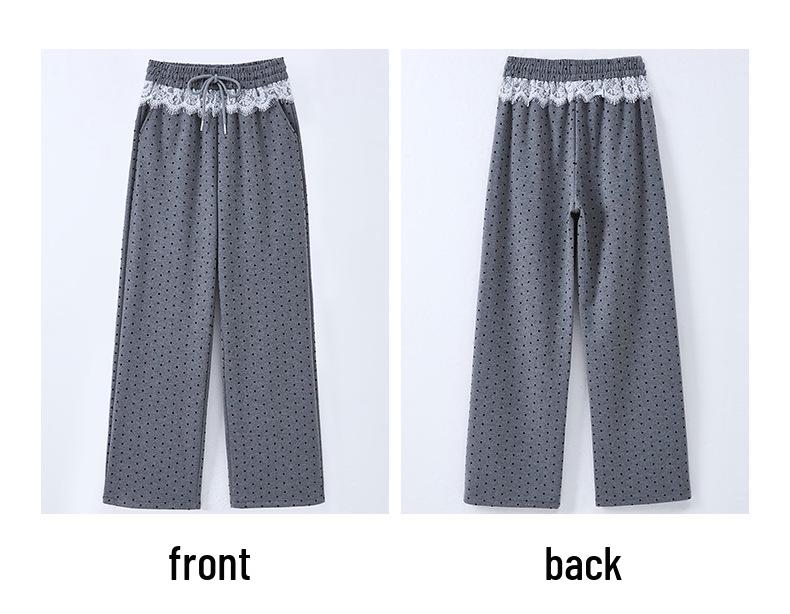 Women's High Waist Polka Dot Wide Leg Pants with Lace Trim - 2025 Spring Collection