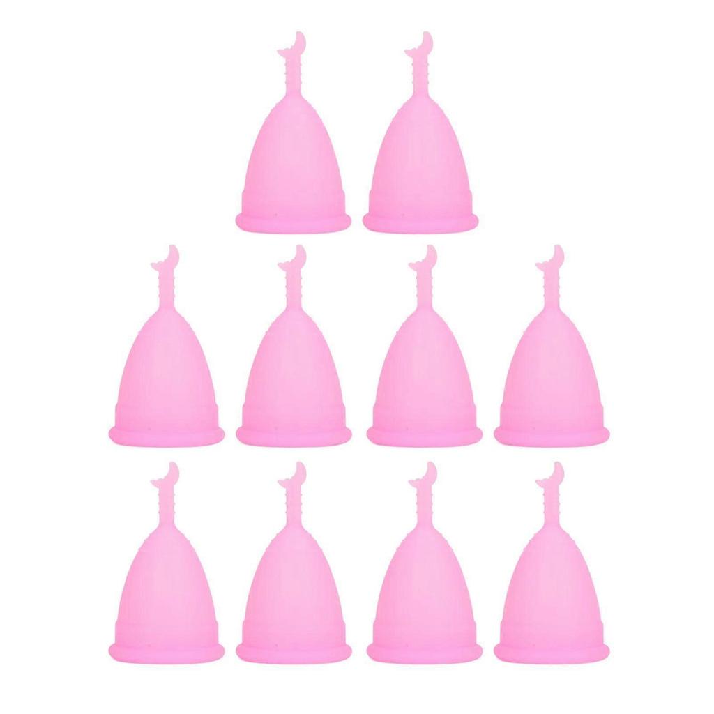 10 Stück Weiches Silikon Menstruationstasse Set Tragbar Flexibel Wiederverwendbar Halbmondförmiger Stiel Periode Tasse für Frauen Rosa