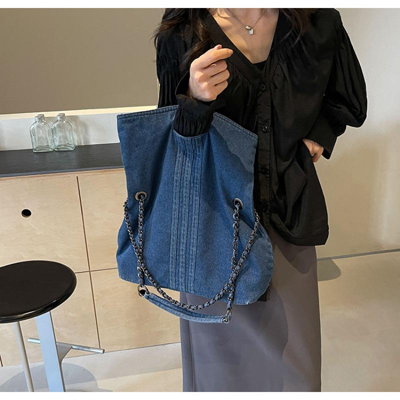 New Denim Bag for Women, Large Capacity Commuting Fashi Tote Bag, Chain Strap Shoulder Crossbody Bag