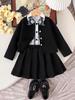 European & American Children's Clothing Set: Black Coat, White Shirt & Skirt for Girls