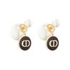 Tribales Earrings With Gold-Plated Metal And White Resin Beads Paired With Black Lacquered Pendant Women Earrings E1587TRILQ-D307
