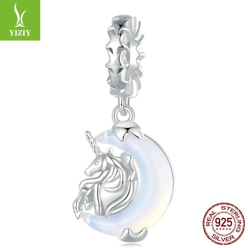 Moon Unicorn Diy Pendant Accessories, Niche Fashion S925 Sterling Silver Bracelet Beaded