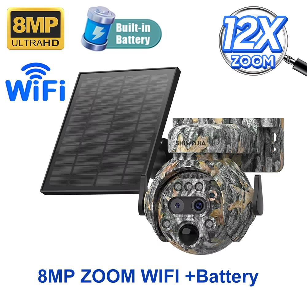 

SHIWOJIA 6K 12MP 4G WIFI 60X ZOOM Outdoor 360° View Animal Monitoring Solar Battery Camera Night Vision PIR Video варення jazzberry кольору