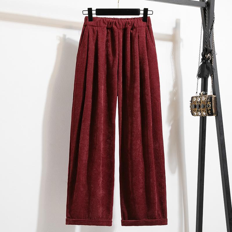 Dimanaf 2025 Autumn Plus Size Corduroy Trousers New Women Clothing Fashion Loose Pleated Red Pants