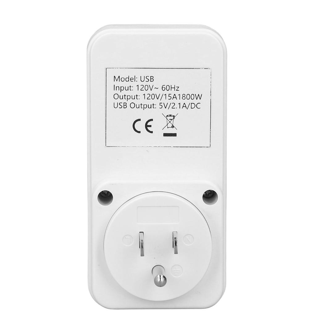 Power Adapter 5V 2.1A USB Charging Socket Travel Power Converter 15A 1800W Output   60Hz