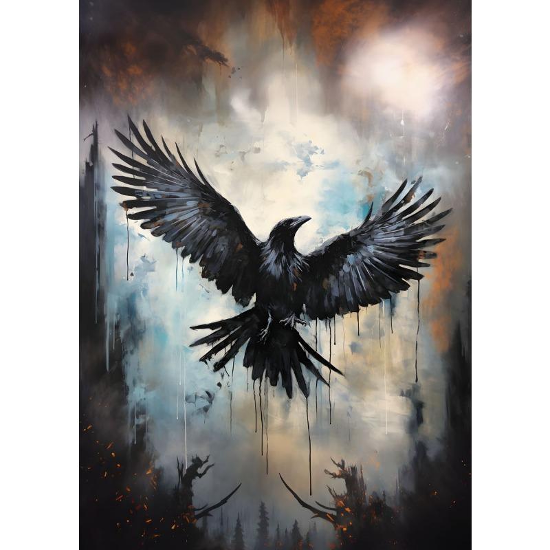 Black Crow Canvas Poster Watercolor Raven Animal Bird Wall Art Picture for Living Room Bedroom Bar Club Modern Home Decor Gift