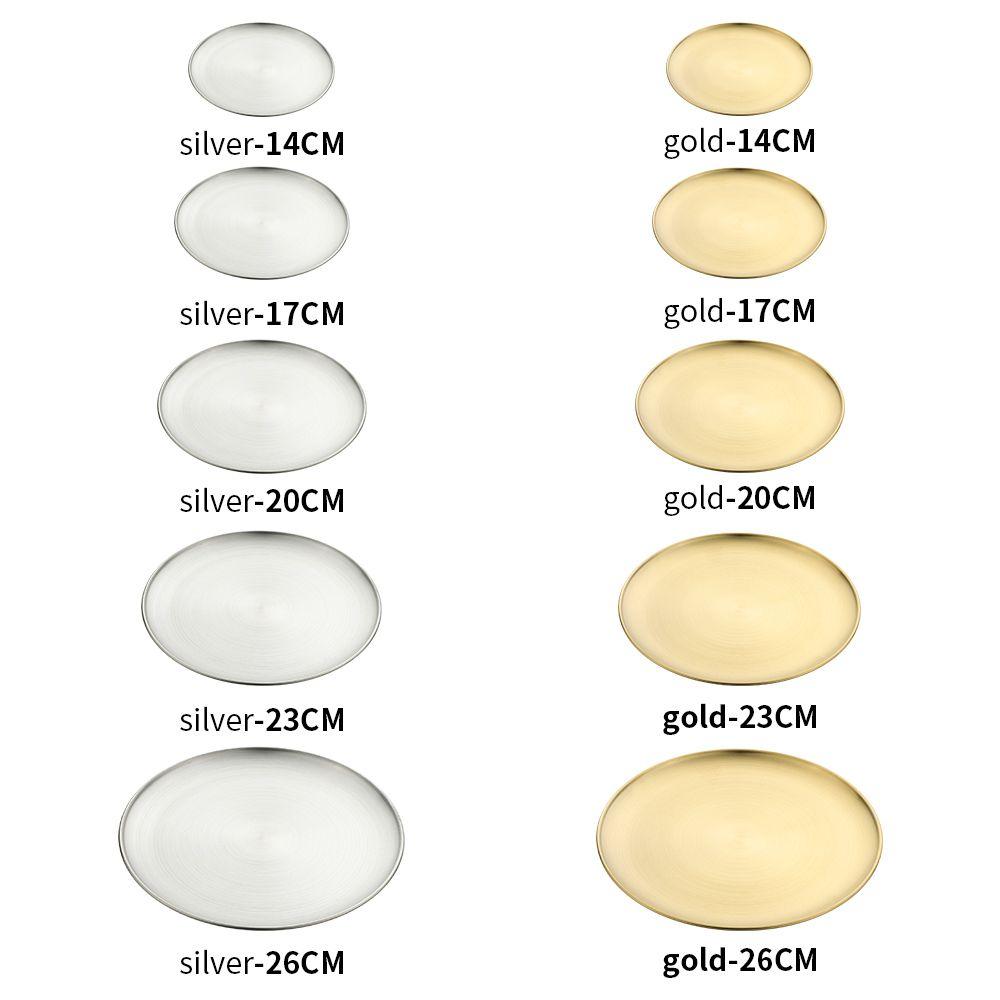 Stainless Steel Tableware Gold Silver Cake Dessert Metal Dining Disc Shallow Tray Bone Spitting Dish Round Plate