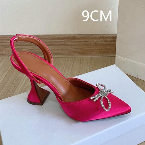 2025 Satin High Heels Women'S Bow Sexy Rhinestone Pointe Women'S Shoe Wine Glass Everything Stylish
