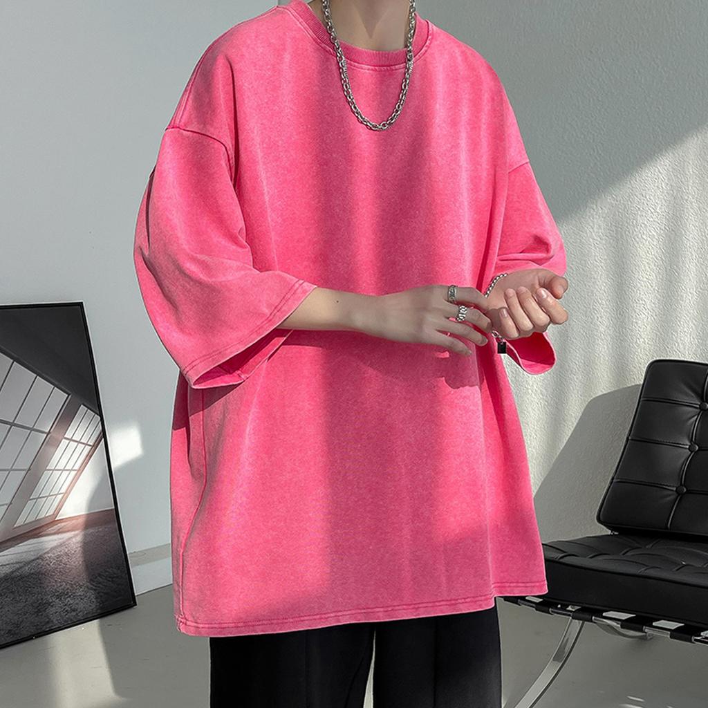 S-5XL 240gsm Cotton Retro T-shirt Drop-shoulder Sleeve Men Women Vintage Short-sleeve T Shirts Solid Color Hip Hop Loose Tees